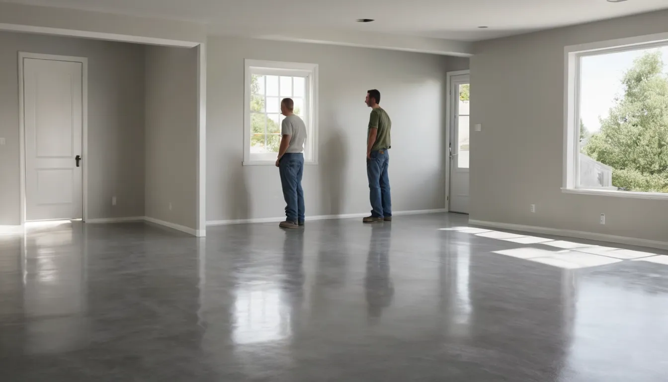 Homeowner and a local provider looking over a freshly coated concrete basement floor in the Minneapolis area