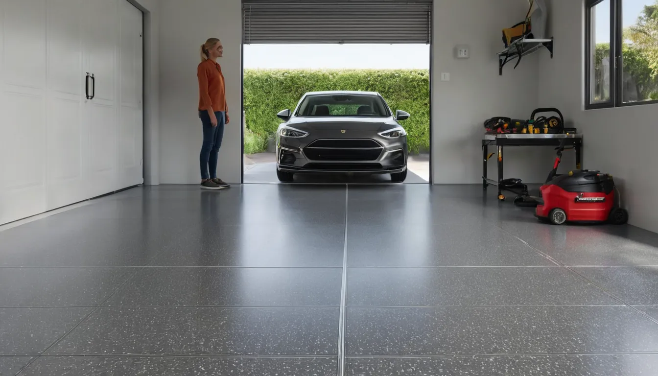 Homeowner and provider reviewing a freshly coated garage floor in the Minneapolis area